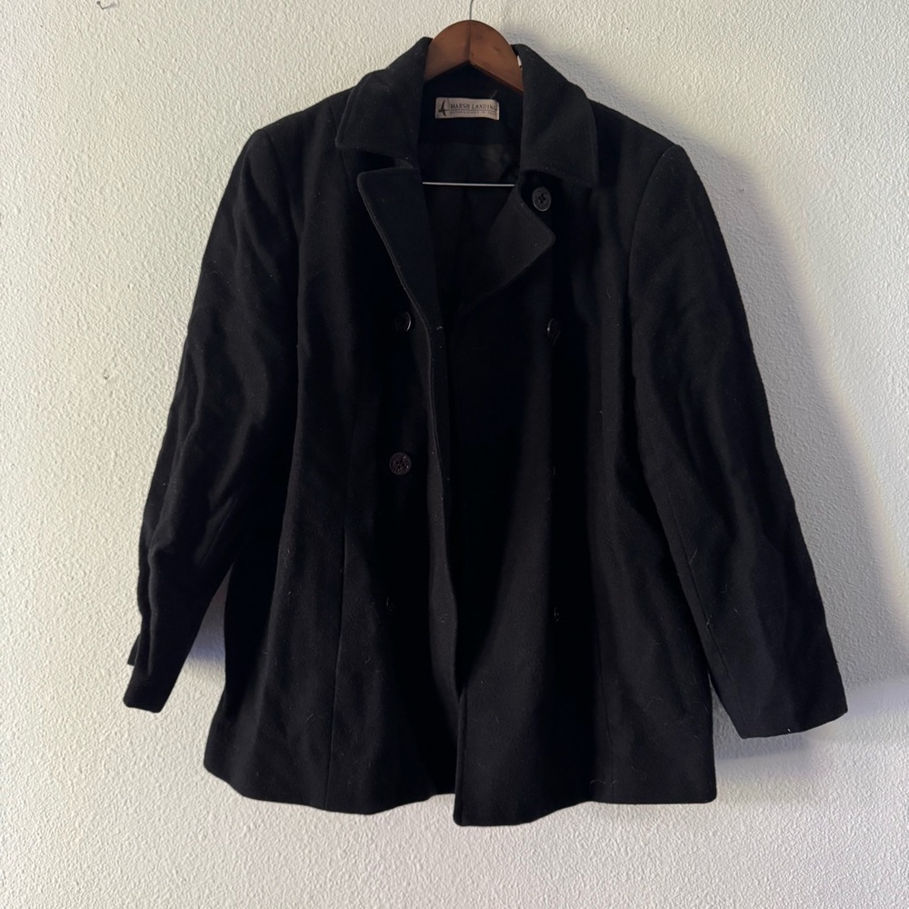 Marsh Landing Vintage Nautical Black Wool Blend Double-Breasted Coat Large - Picture 3 of 10